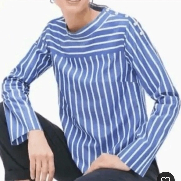 J. Crew Light Blue Striped Boat Neck Tunic Shirt, Size 2 - Picture 8 of 9